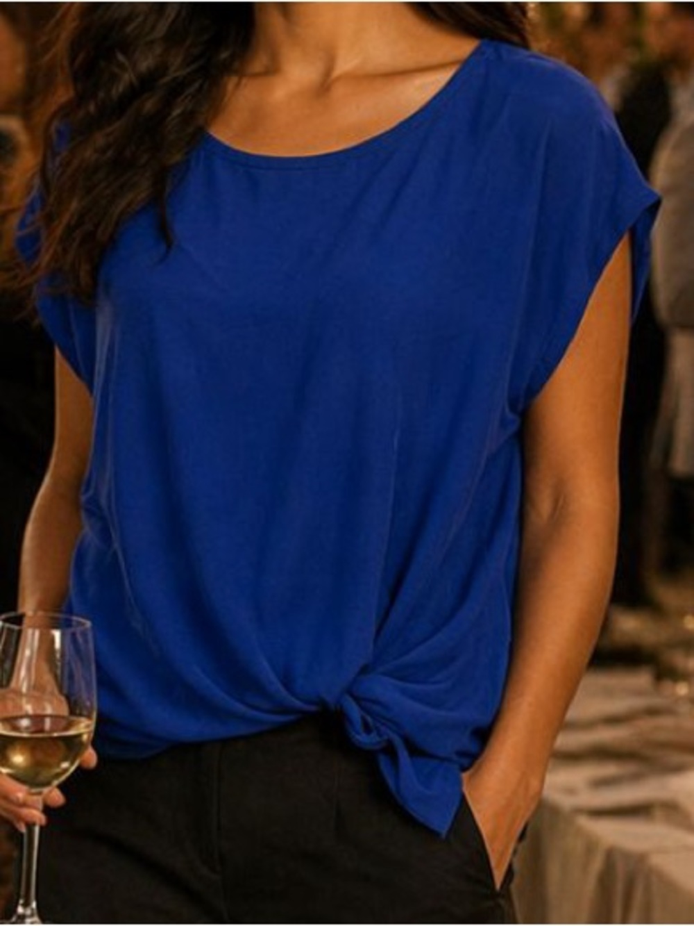 Gilli Royal Blue Taylor Knot-Front Blouse
